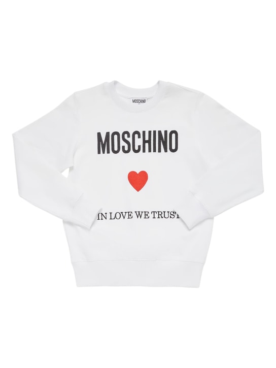 Moschino: Cotton crewneck sweatshirt - Beyaz - kids-girls_0 | Luisa Via Roma