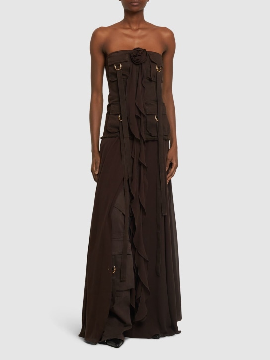 Blumarine: LVR Exclusive silk georgette long dress - Kahverengi - women_1 | Luisa Via Roma