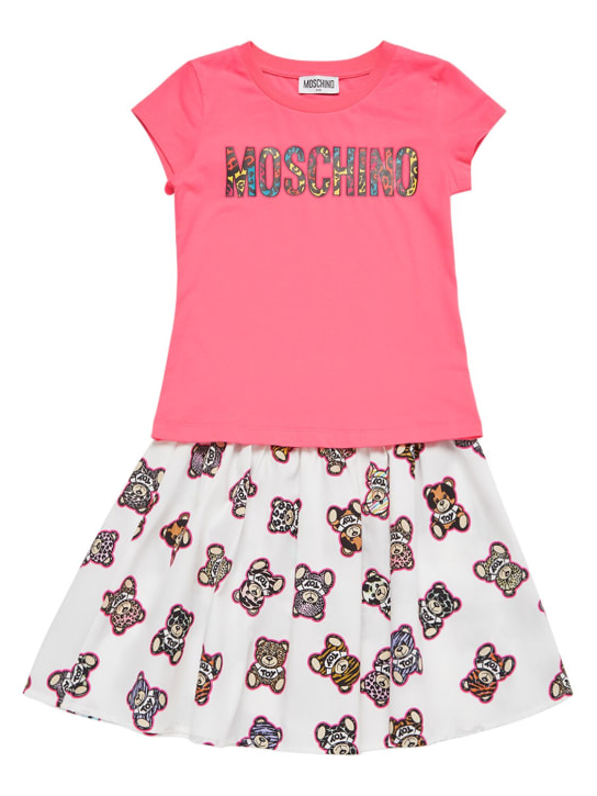 Moschino: Camiseta y falda de jersey de algodón - Rosa/Blanco - kids-girls_0 | Luisa Via Roma