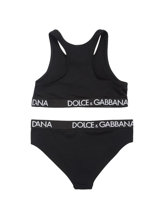 Dolce&Gabbana: Logo混棉文胸&内裤 - 黑色 - kids-girls_1 | Luisa Via Roma