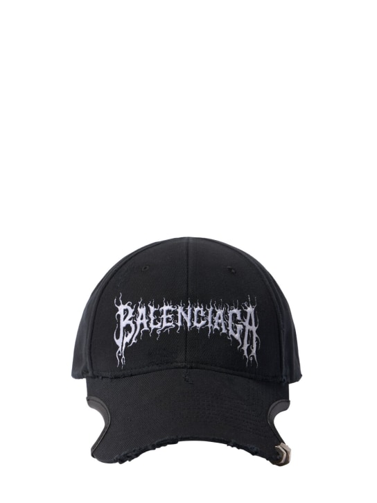 Balenciaga: LNY logo棉质斜纹棒球帽 - 水洗黑色 - men_0 | Luisa Via Roma