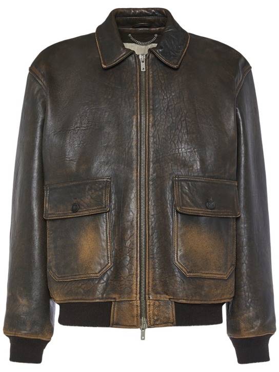 Golden Goose: Journey Aviator leather jacket - Dark Brown - men_0 | Luisa Via Roma