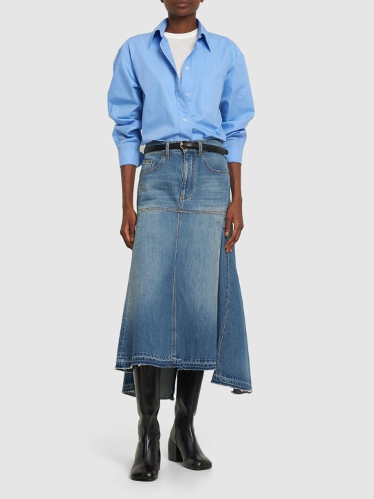 Victoria Beckham: Cropped long sleeve cotton poplin shirt - Blue - women_1 | Luisa Via Roma