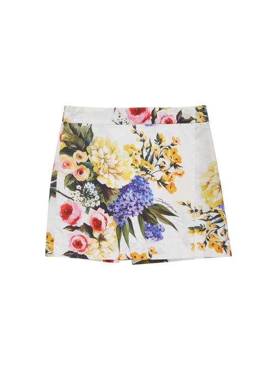 Dolce&Gabbana: Flower printed cotton shorts - Beyaz - kids-girls_0 | Luisa Via Roma