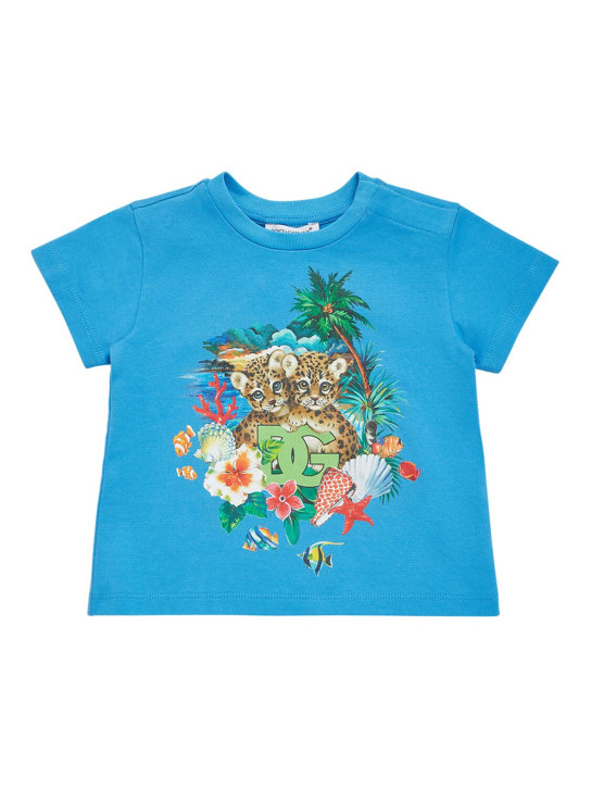 Dolce&Gabbana: T-shirt en jersey de coton imprimé - Bleu Clair - kids-boys_0 | Luisa Via Roma