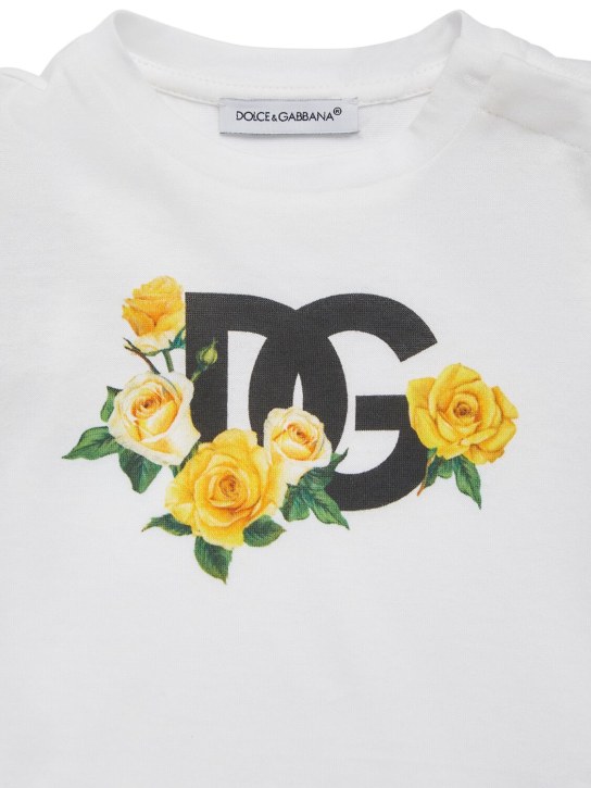 Dolce&Gabbana: T-Shirt aus Baumwolle mit Blumendruck - Weiß/Gelb - kids-girls_1 | Luisa Via Roma