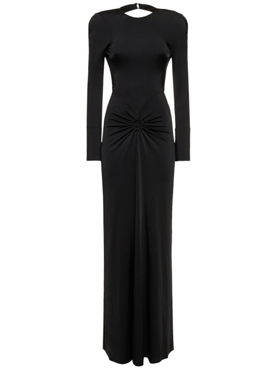 Victoria Beckham: Circle detail open back viscose gown - Siyah - women_0 | Luisa Via Roma
