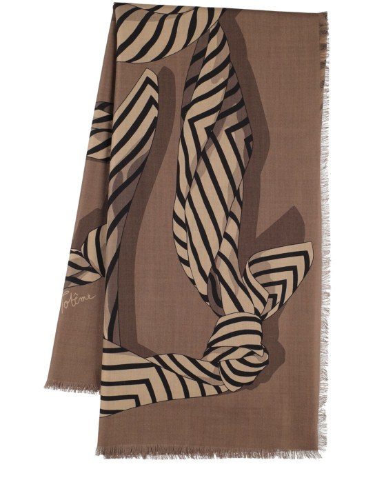 Toteme: Large monogram printed wool & silk scarf - Kahverengi - women_0 | Luisa Via Roma