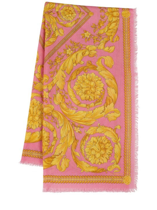 Versace: Bufanda de seda y cashmere estampada - Pinkgold - women_0 | Luisa Via Roma
