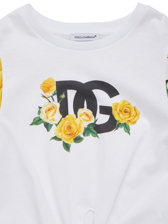 Dolce&Gabbana: Logo印花泡泡袖T恤 - 白色 - kids-girls_1 | Luisa Via Roma