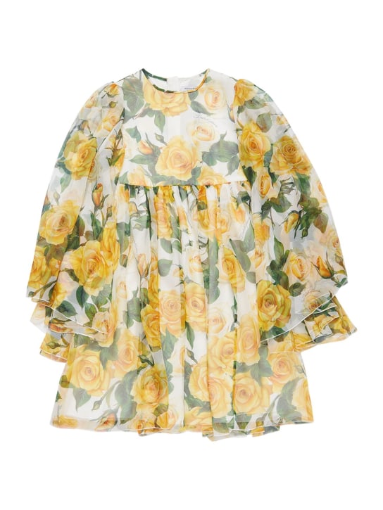 Dolce&Gabbana: Seidenkleid mit Blumendruck - Weiß/Gelb - kids-girls_0 | Luisa Via Roma