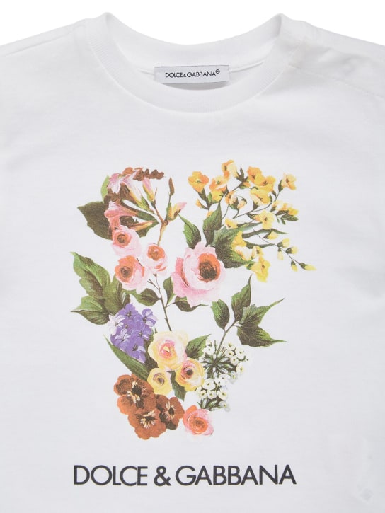 Dolce&Gabbana: 印花棉质平纹针织T恤 - 白色 - kids-girls_1 | Luisa Via Roma