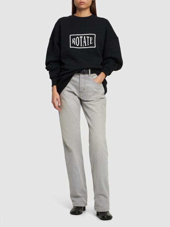 Rotate: Logo crewneck cotton sweatshirt - Siyah - women_1 | Luisa Via Roma
