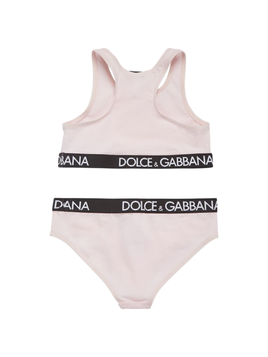 Dolce&Gabbana: Logo cotton blend bra & briefs - Pembe - kids-girls_1 | Luisa Via Roma