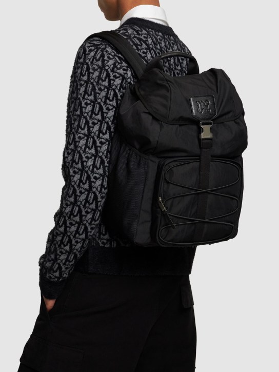 Palm Angels: Monogram nylon backpack - Black - men_1 | Luisa Via Roma