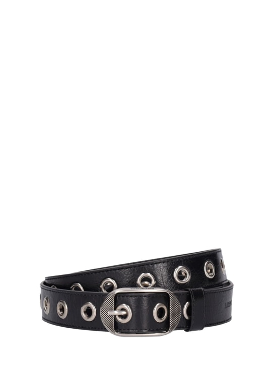 Balenciaga: 3cm Cagole leather belt - Siyah - men_0 | Luisa Via Roma