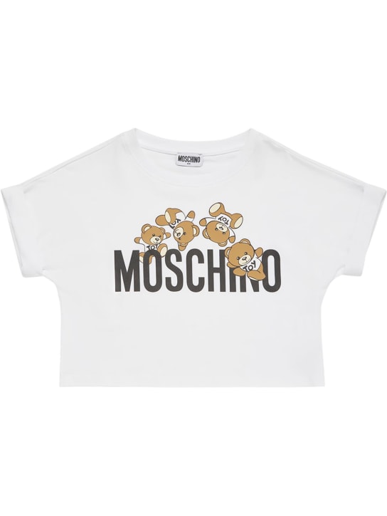 Moschino: Cotton jersey cropped t-shirt & leggings - Beyaz/Siyah - kids-girls_1 | Luisa Via Roma