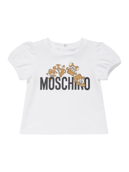 Moschino: T-shirt & short en jersey de coton - Blanc/Rouge - kids-girls_1 | Luisa Via Roma