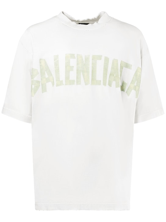 Balenciaga: Baumwoll-T-Shirt mit Band- und Vintage-Effekt - Weiß - men_0 | Luisa Via Roma