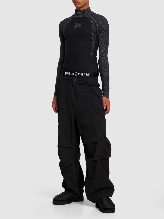 Palm Angels: Monogram base layer tech ski t-shirt - Black/Grey - men_1 | Luisa Via Roma