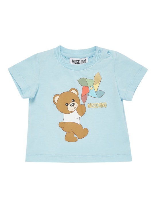 Moschino: T-shirt & short en jersey de coton - Bleu Ciel - kids-boys_1 | Luisa Via Roma
