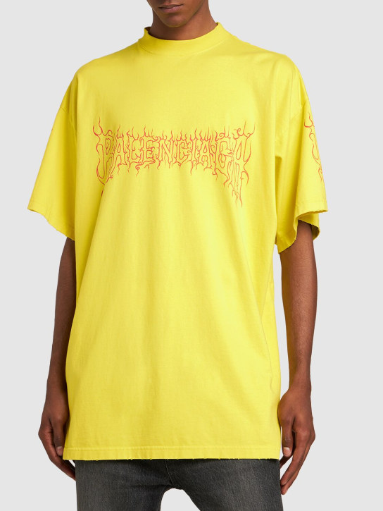 Balenciaga: T-Shirt aus Baumwolle „Darkwave“ - Gelb/Rot - men_1 | Luisa Via Roma