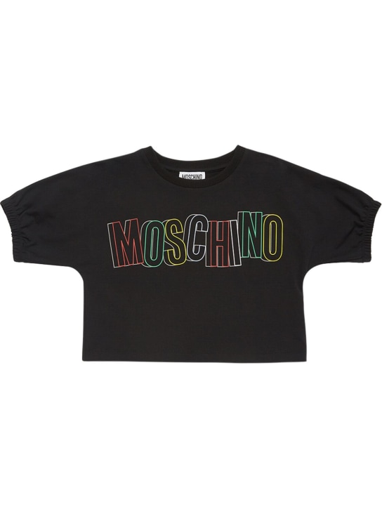 Moschino: Cotton jersey cropped t-shirt & shorts - Black - kids-girls_1 | Luisa Via Roma