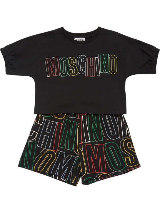 Moschino: T-shirt cropped e shorts in jersey di cotone - Nero - kids-girls_0 | Luisa Via Roma