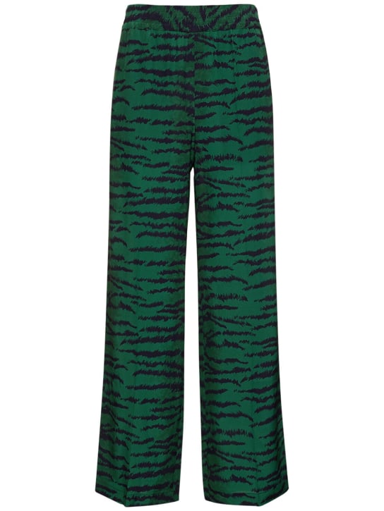 Victoria Beckham: Pantalones de pijama de seda - Verde/Multi - women_0 | Luisa Via Roma