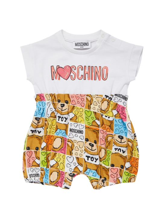 Moschino: コットンジャージーロンパース＆キャップ - ホワイト - kids-girls_1 | Luisa Via Roma