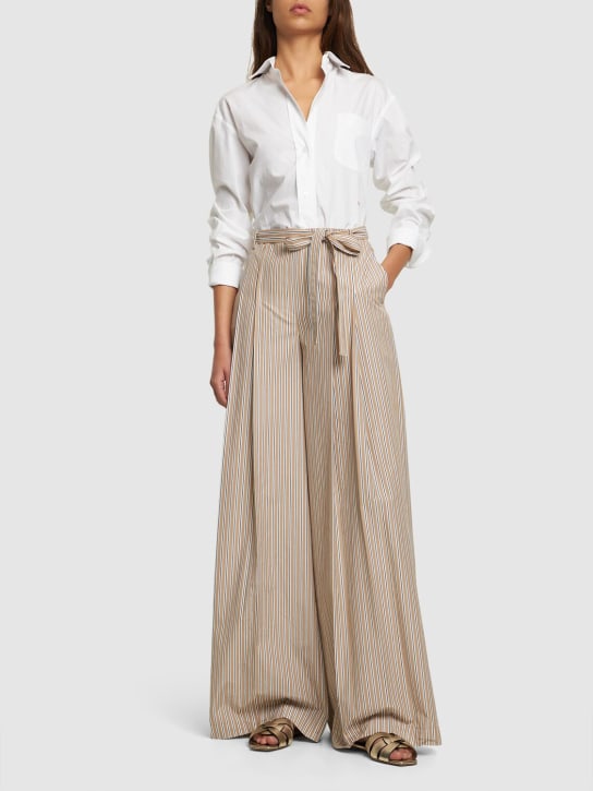 Alberta Ferretti: Pantalon ample en popeline à rayures avec ceinture - Multi Beige - women_1 | Luisa Via Roma