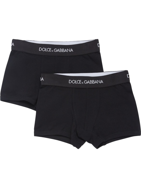 Dolce&Gabbana: 로고 코튼 박서 브리프 2개 - 블랙 - kids-boys_0 | Luisa Via Roma
