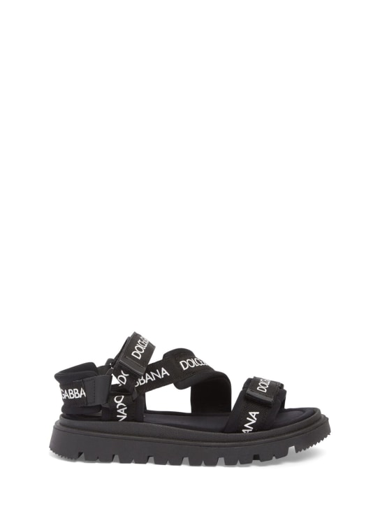 Dolce&Gabbana: Logo lycra strap sandals - Siyah/Beyaz - kids-girls_0 | Luisa Via Roma