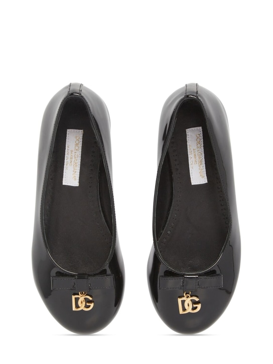 Dolce&Gabbana: Patent leather ballerinas w/ logo - Siyah - kids-girls_1 | Luisa Via Roma