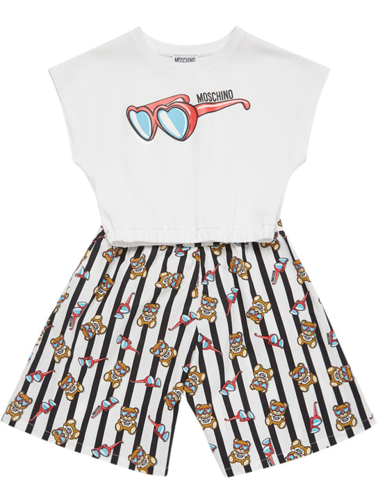 Moschino: コットンジャージークロップドTシャツ＆スカート - ホワイト - kids-girls_0 | Luisa Via Roma