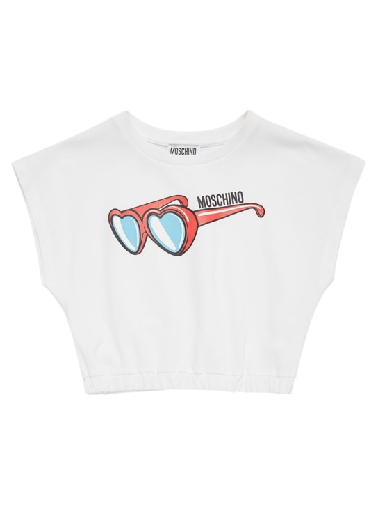 Moschino: 코튼 저지 크롭 티셔츠 & 스커트 - 화이트 - kids-girls_1 | Luisa Via Roma