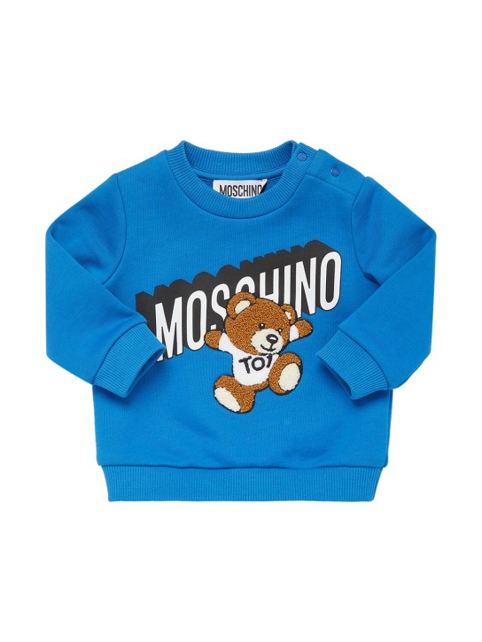 Moschino: 棉质圆领卫衣 - 蓝色 - kids-boys_0 | Luisa Via Roma