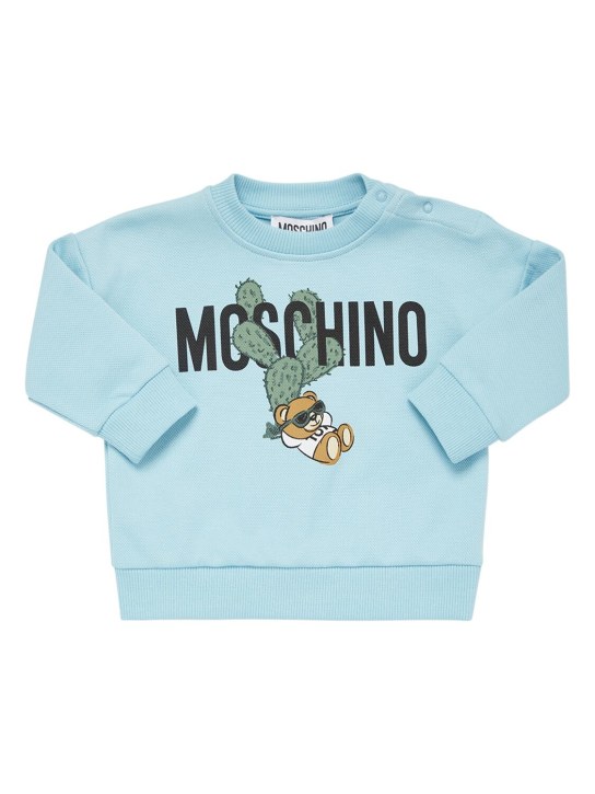 Moschino: Sudadera y pantalones deportivos de algodón - Azul Cielo - kids-boys_1 | Luisa Via Roma