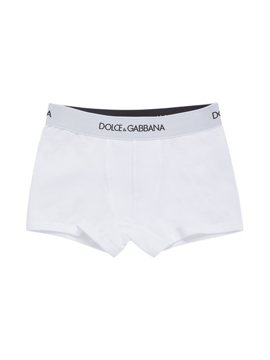 Dolce&Gabbana: Set di 2 boxer in cotone con logo - Bianco - kids-boys_1 | Luisa Via Roma