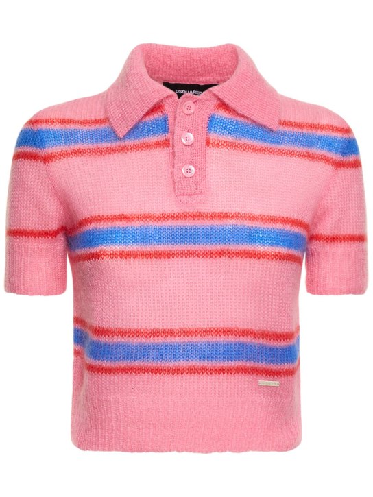 Dsquared2: Striped mohair blend knit polo - Pink/Blue/Red - women_0 | Luisa Via Roma