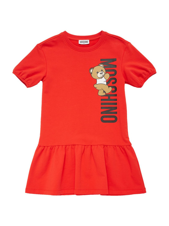 Moschino: Vestido mini de felpa de mezcla de algodón - Rojo - kids-girls_0 | Luisa Via Roma