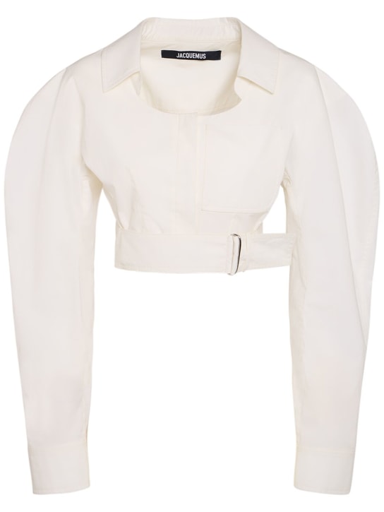 Jacquemus: La Chemise Obra棉质府绸短款衬衫 - 白色 - women_0 | Luisa Via Roma