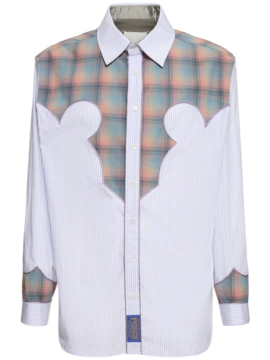 Maison Margiela: Cotton poplin shirt w/ check inserts - White/Blue/Pink - men_0 | Luisa Via Roma