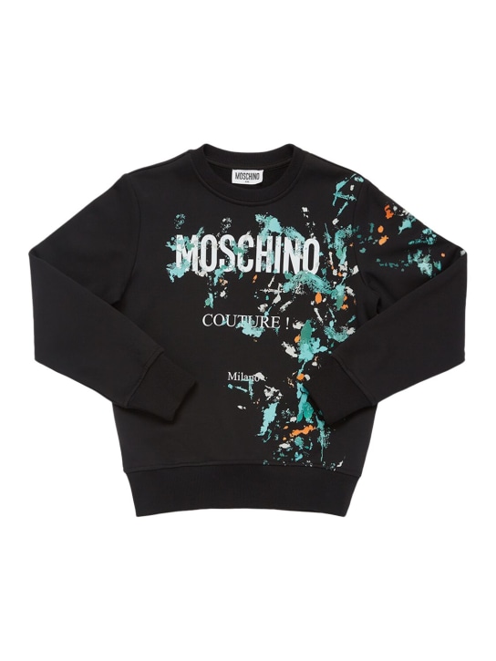 Moschino: 棉质圆领卫衣 - 黑色 - kids-boys_0 | Luisa Via Roma