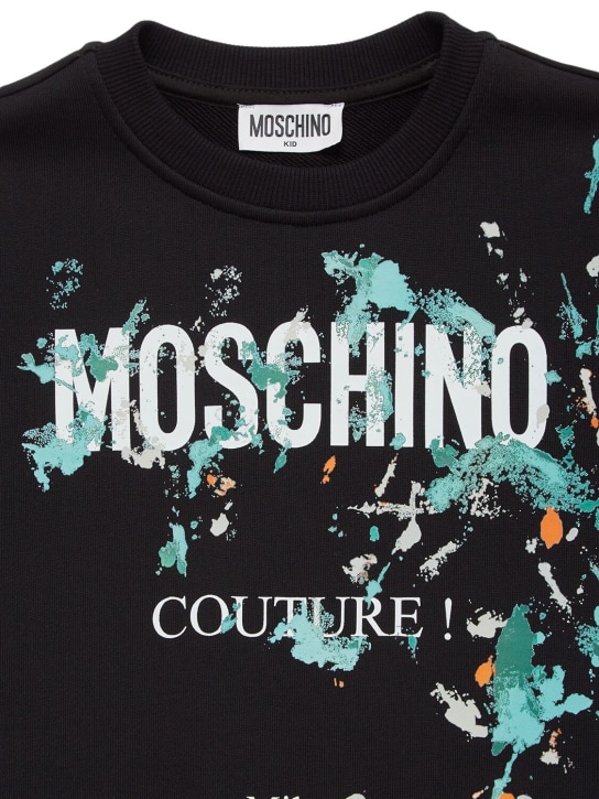 Moschino: Sudadera de felpa de algodón - Negro - kids-boys_1 | Luisa Via Roma
