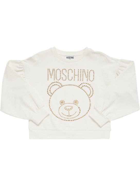 Moschino: Sweat-shirt en coton à col rond - Off-White - kids-girls_0 | Luisa Via Roma