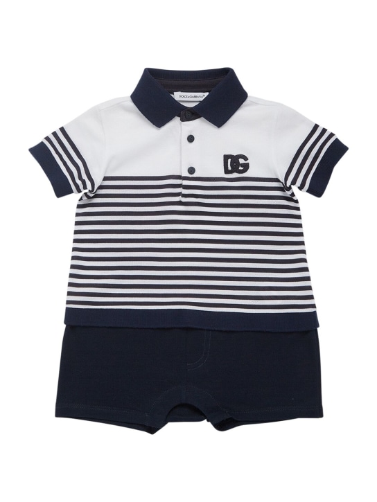Dolce&Gabbana: Striped cotton jersey romper - Beyaz/Mavi - kids-boys_0 | Luisa Via Roma
