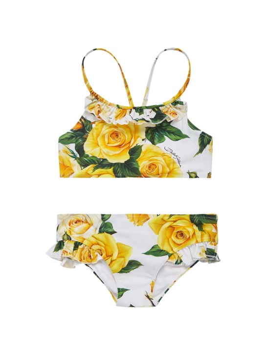 Dolce&Gabbana: Flower printed bikini set - Beyaz/Sarı - kids-girls_0 | Luisa Via Roma