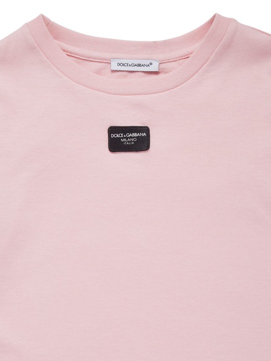 Dolce&Gabbana: T-shirt in cotone con logo - Rosa - kids-girls_1 | Luisa Via Roma