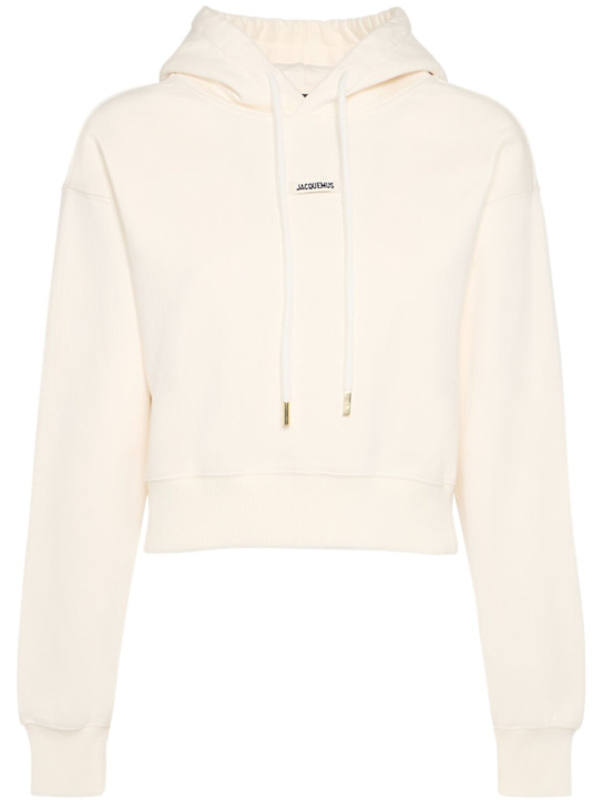Jacquemus: Le Hoodie Gros Grain棉质短款连帽卫衣 - 浅米黄色 - women_0 | Luisa Via Roma